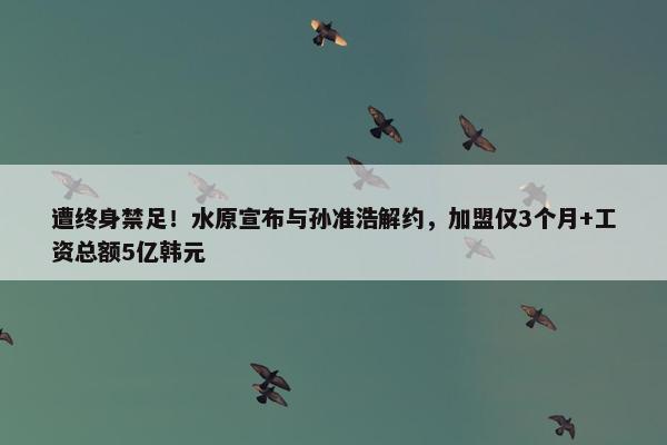 遭终身禁足！水原宣布与孙准浩解约，加盟仅3个月+工资总额5亿韩元