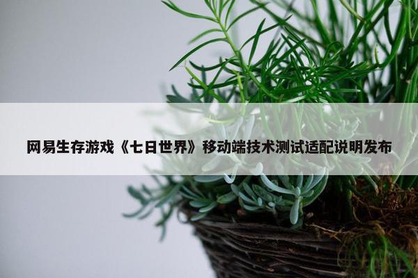 网易生存游戏《七日世界》移动端技术测试适配说明发布