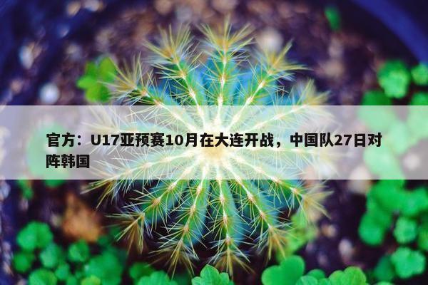 官方：U17亚预赛10月在大连开战，中国队27日对阵韩国